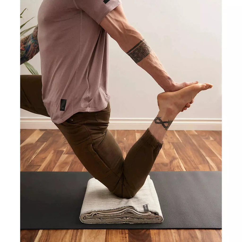 Classic Cotton Yoga Blanket - Stone in use
