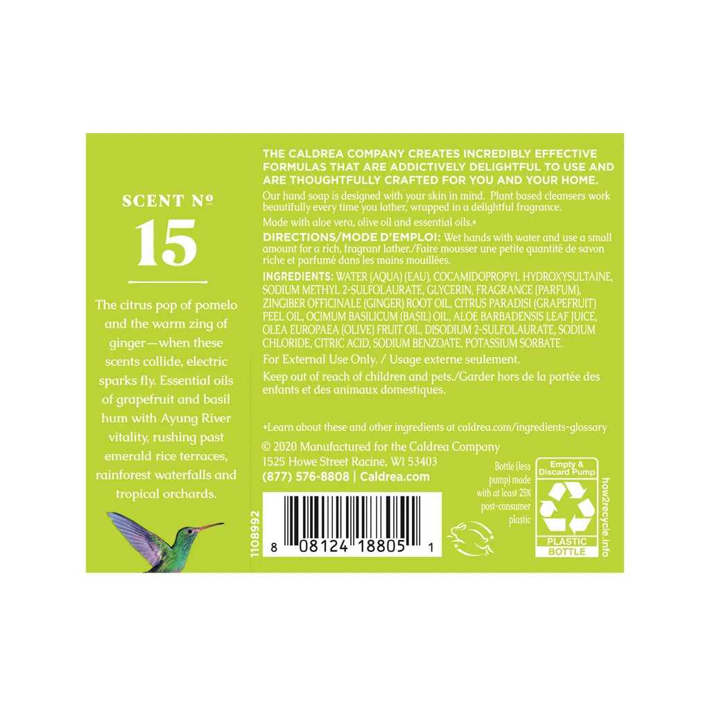Caldrea Ginger Pomelo Hand Soap label