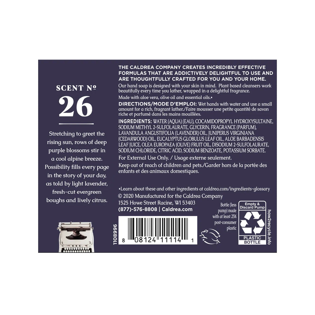 Caldrea Lavender Cedar Leaf Hand Soap label