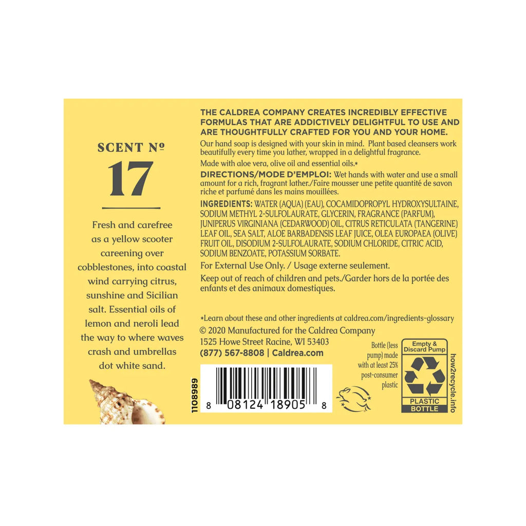 Caldrea Sea Salt Neroli Hand Soap label