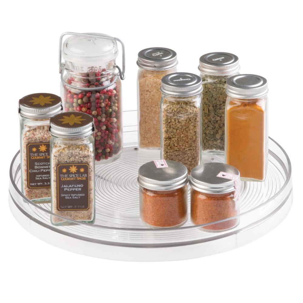 Idesign Linus 9 inch Clear Turntable, with spices.