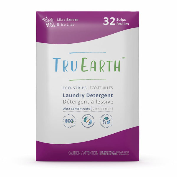 Tru Earth Laundry Soap, 32 Strips, Lilac Breeze box.