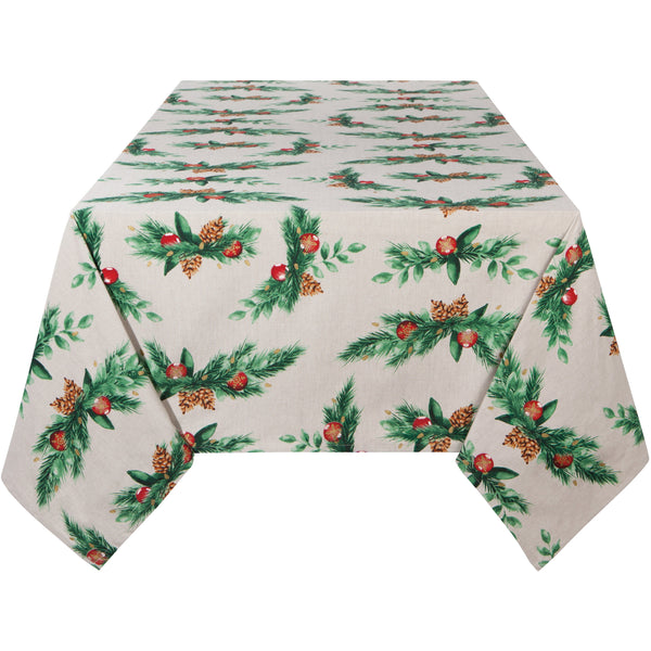 Danica Now Designs Tablecloth, Deck The Halls, on a table