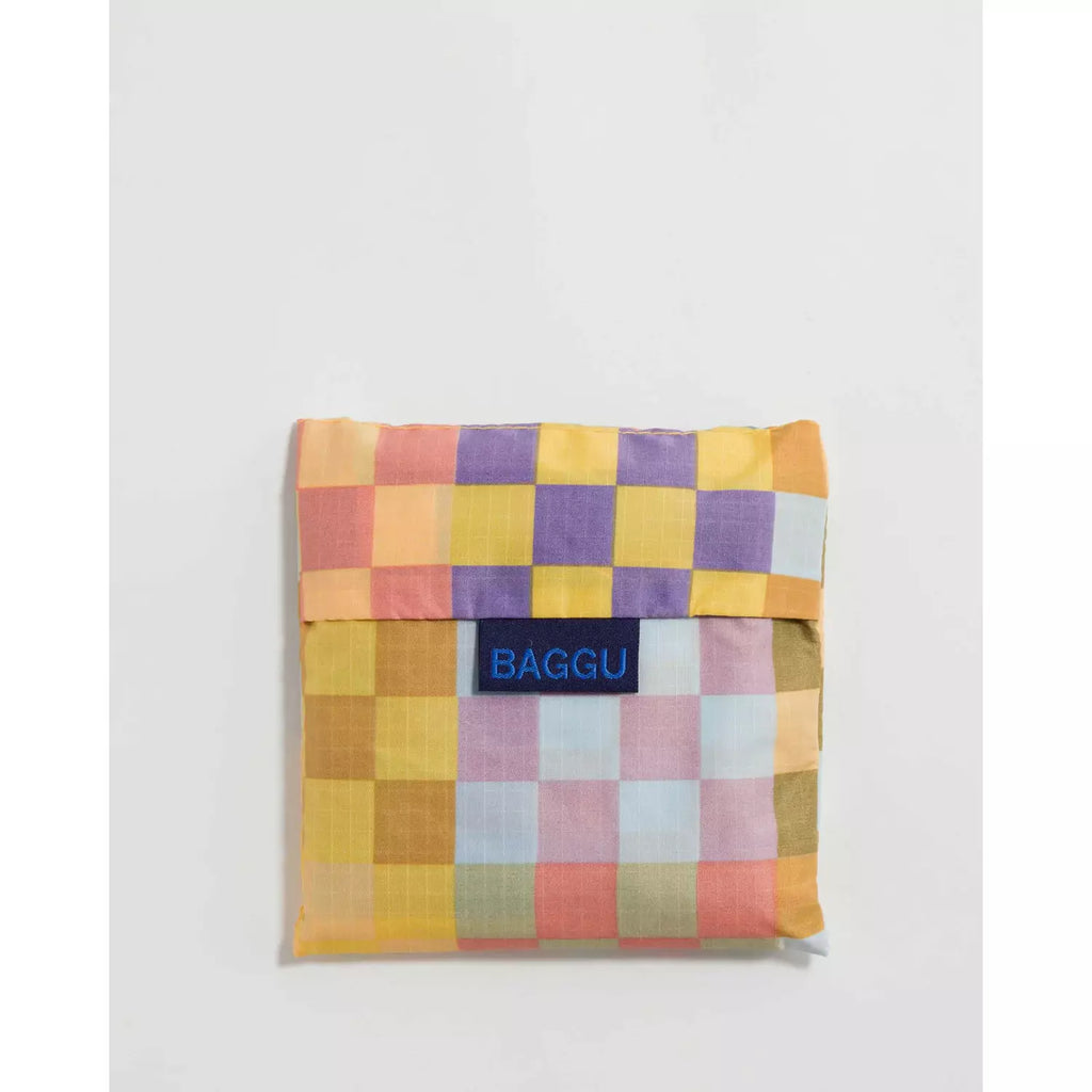 Baggu Medium Multi Check Bag, folded.