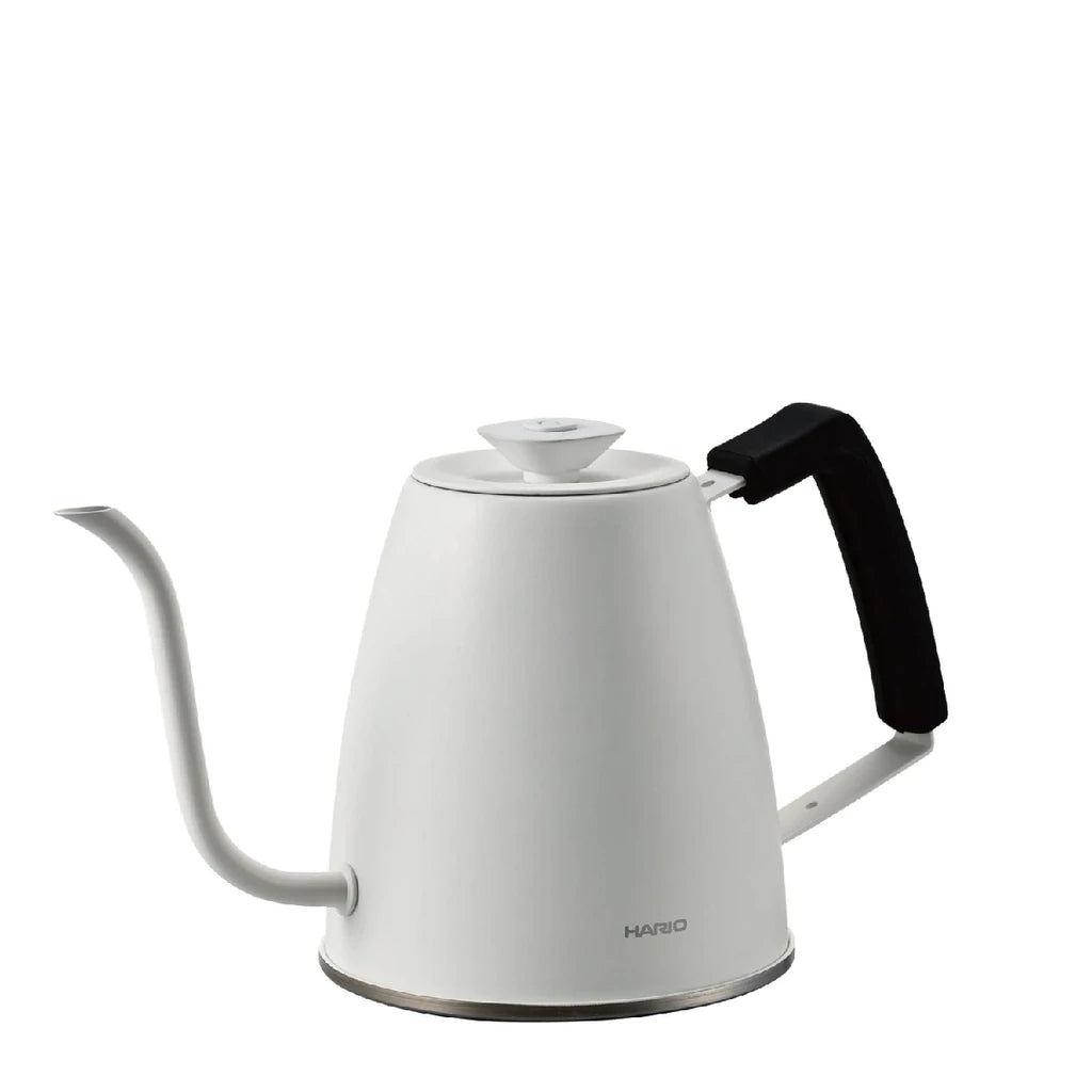 Hario Smart Kettle in white, close up.