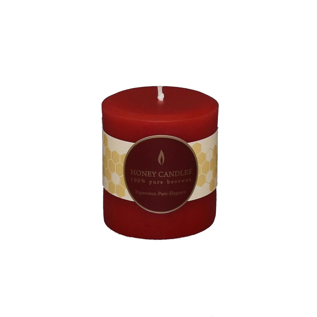 Honey Candles Beeswax 3" pillar in Red