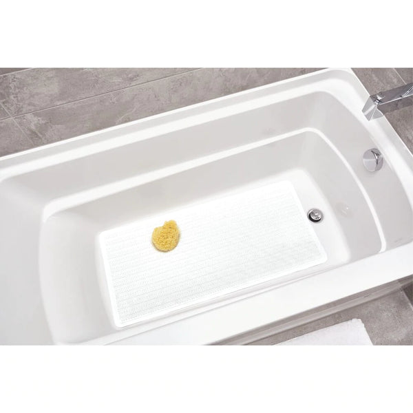 Idesign Chelsea Bath Mat, white, in use in bath tub.