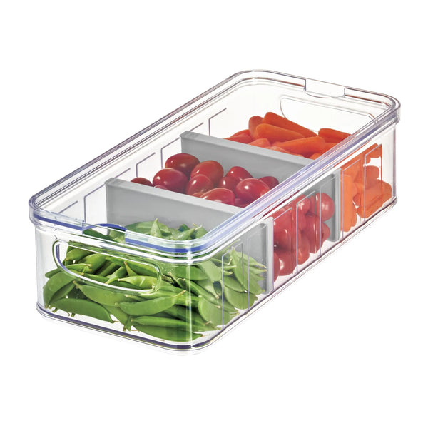 Idesign Crisp Large Divided Bin, in use with veggies.