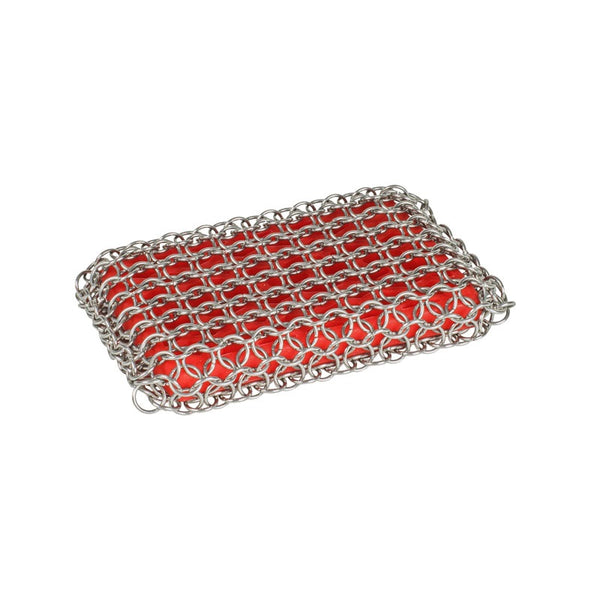 Lodge Chainmail Scrubbing Pad in red.