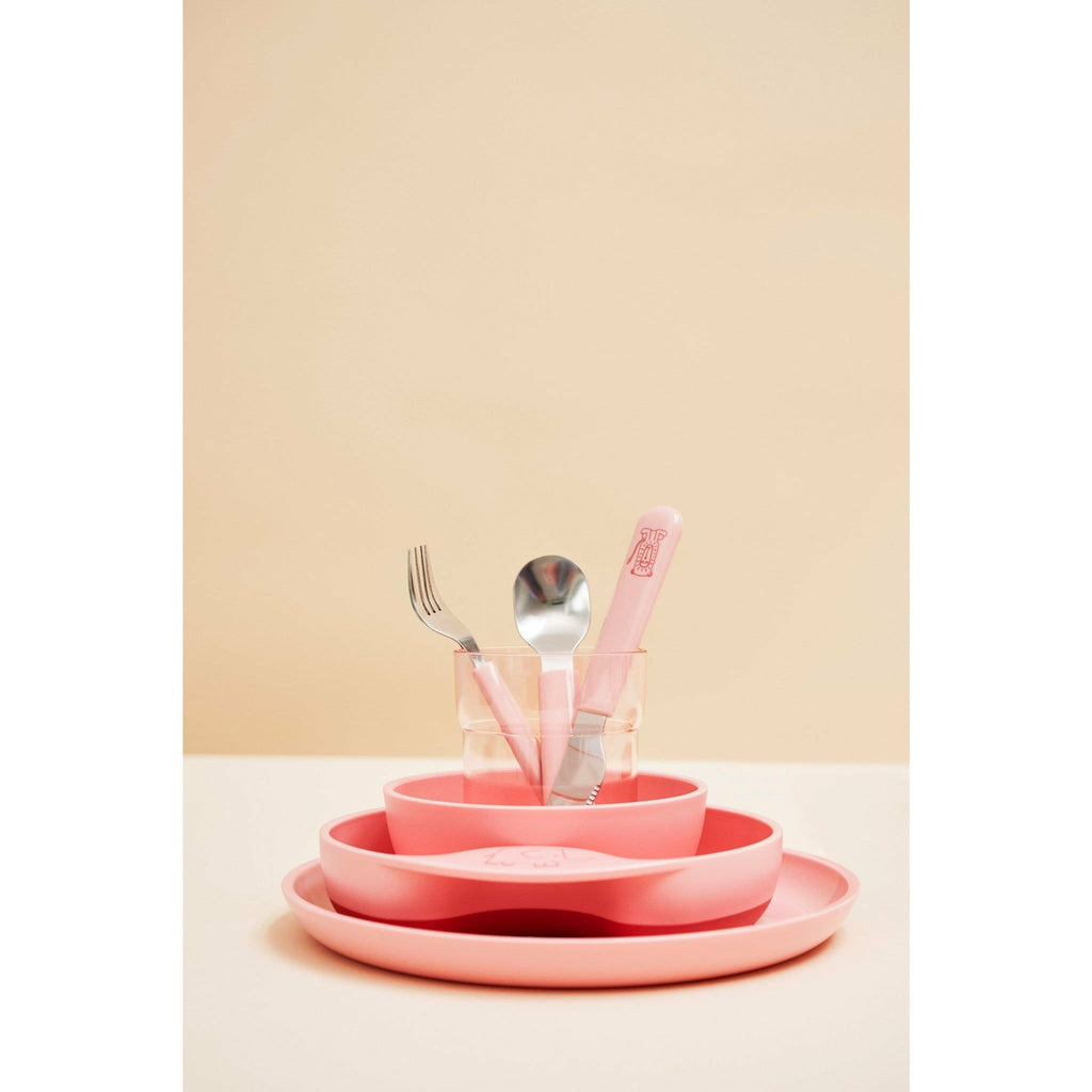 MIO Children's 3 piece cutlery set in pink, in larger set.