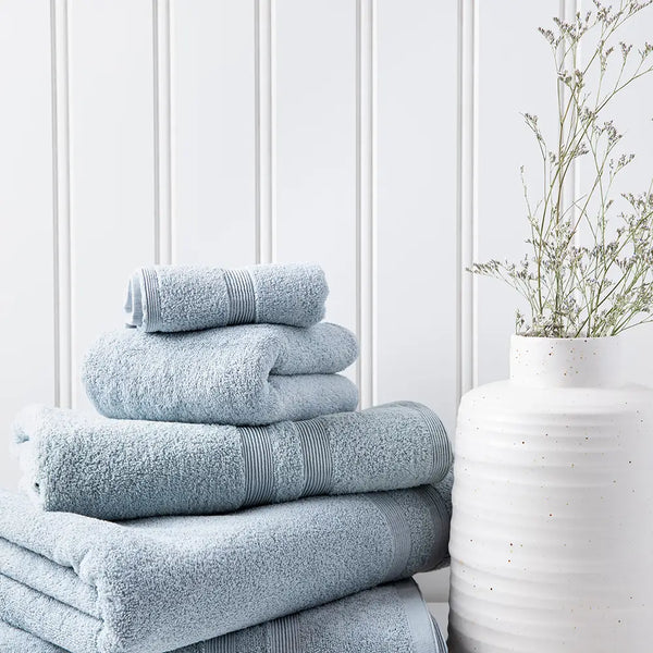 Moda At Home Allure Cotton Bath Towel in powder blue, set of 4.