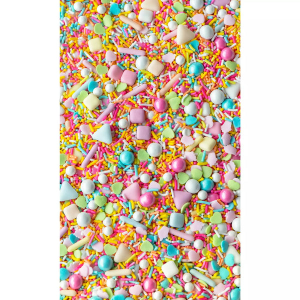 Where Happy Lives sprinkles with pastel coloured strands, shapes, nonpareils, and cut outs.