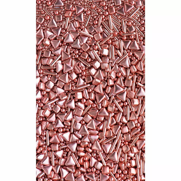 La Vie en Rosé sprinkles close up, metallic pink dragées.