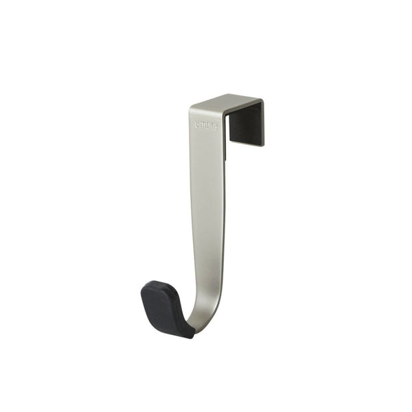 Umbra Over the Cabinet Hook in steel finish, close up.