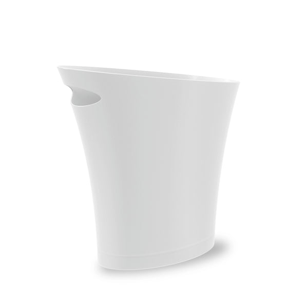 Umbra Skinny Trash Can in white.