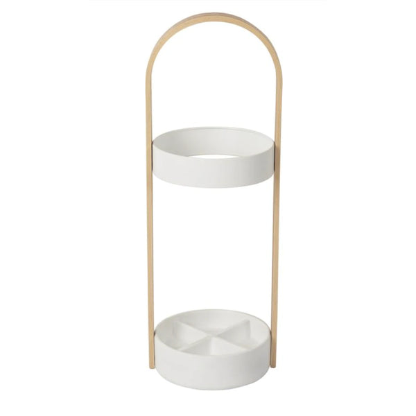 Umbra's Bellwood white and natural wood umbrella stand.